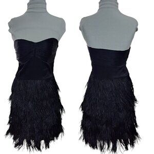 Espress Women's Black Silk Blend Ostrich Feathers Trim Prom Party Cocktail Sz 4